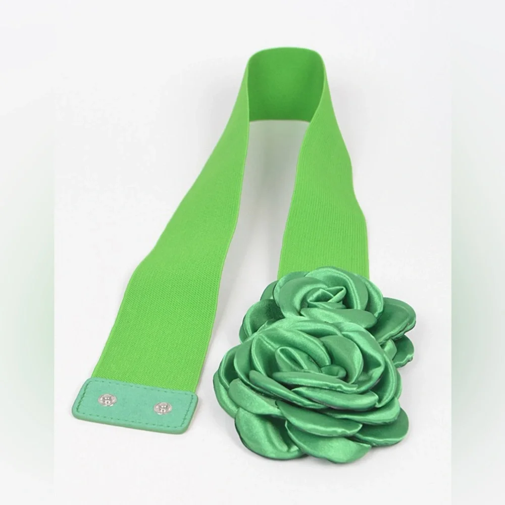 Satin Flower Elastic Waist Statement Belt